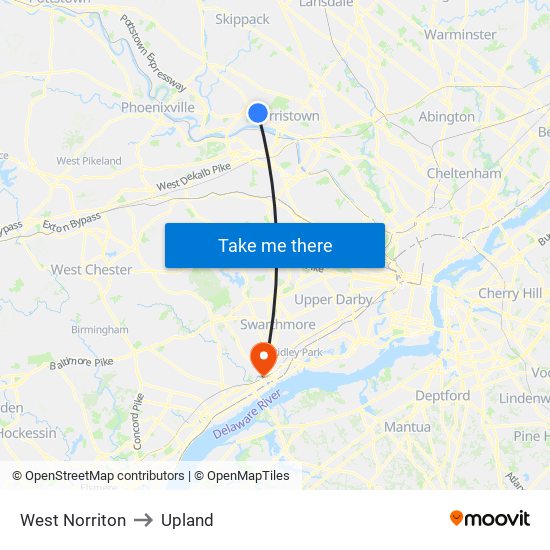 West Norriton to Upland map