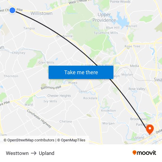 Westtown to Upland map