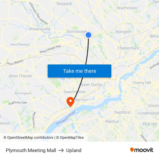 Plymouth Meeting Mall to Upland map