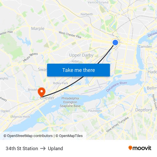 34th St Station to Upland map