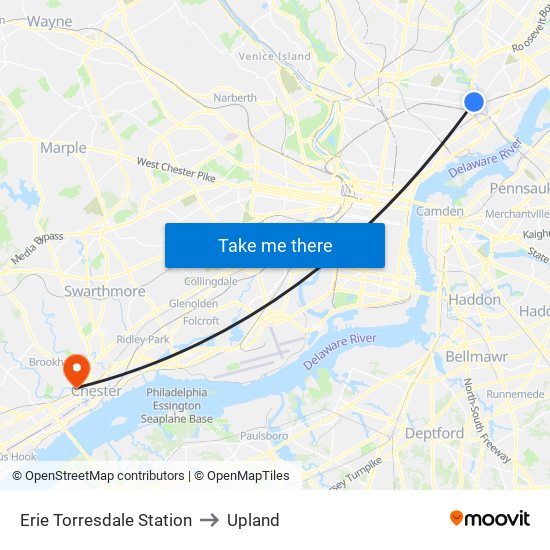 Erie Torresdale Station to Upland map