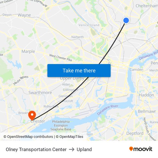 Olney Transportation Center to Upland map