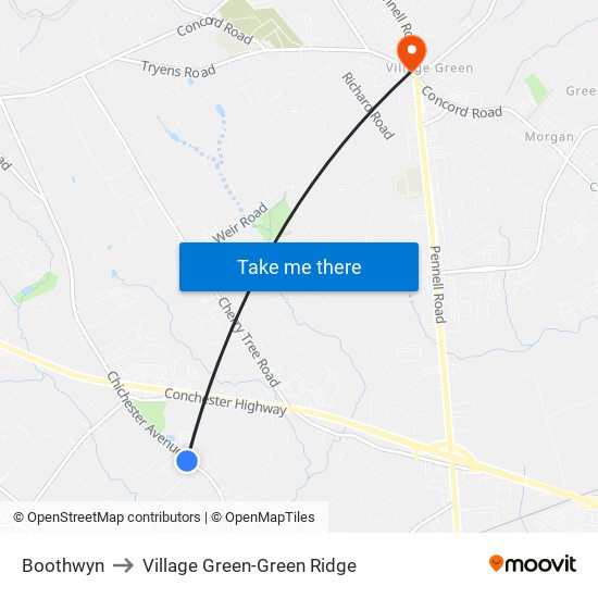 Boothwyn to Village Green-Green Ridge map