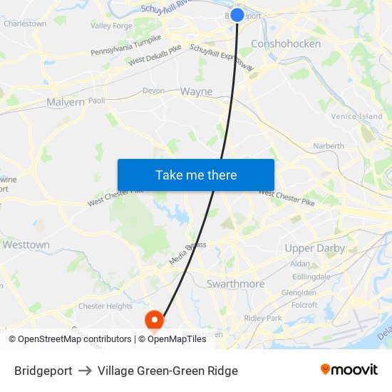 Bridgeport to Village Green-Green Ridge map