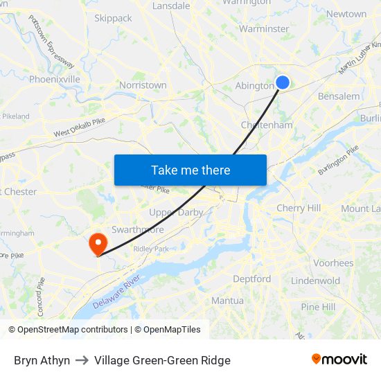 Bryn Athyn to Village Green-Green Ridge map