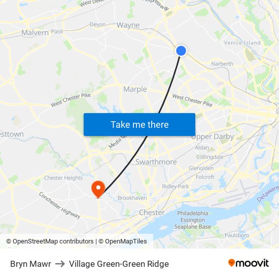 Bryn Mawr to Village Green-Green Ridge map