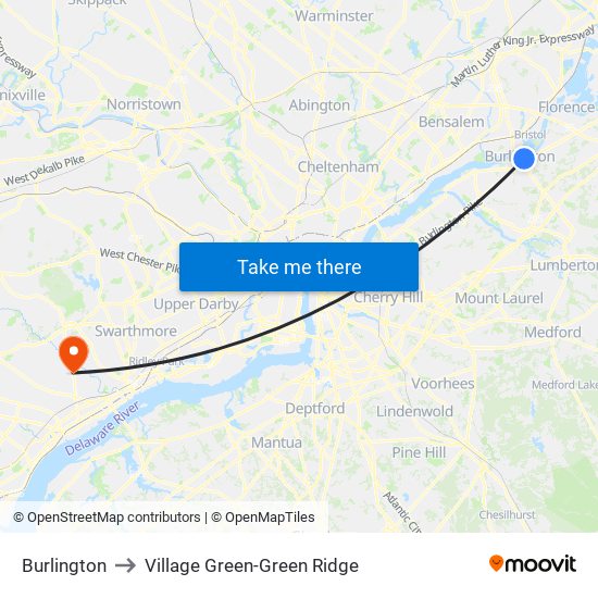 Burlington to Village Green-Green Ridge map