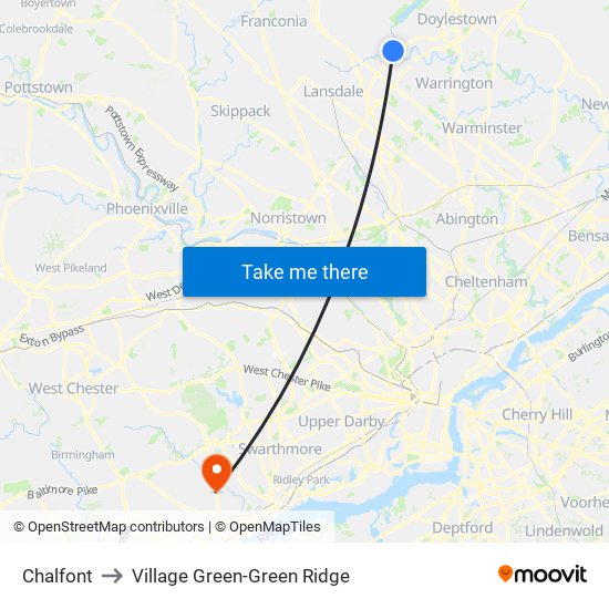 Chalfont to Village Green-Green Ridge map