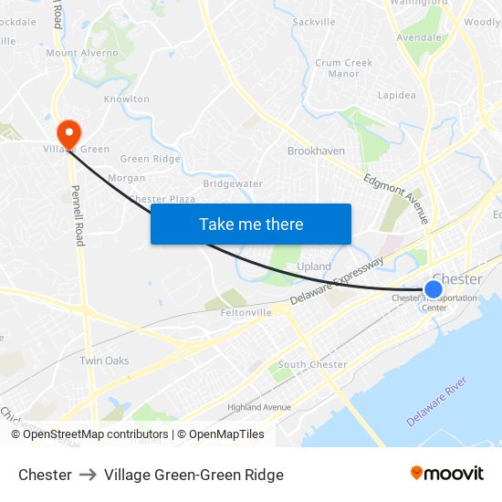 Chester to Village Green-Green Ridge map