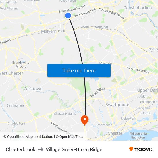 Chesterbrook to Village Green-Green Ridge map