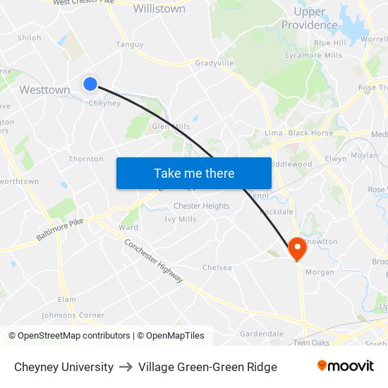 Cheyney University to Village Green-Green Ridge map