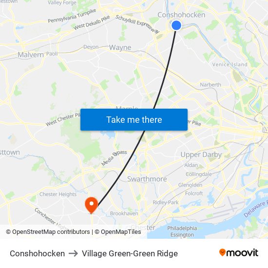 Conshohocken to Village Green-Green Ridge map