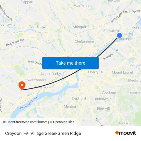 Croydon to Village Green-Green Ridge map