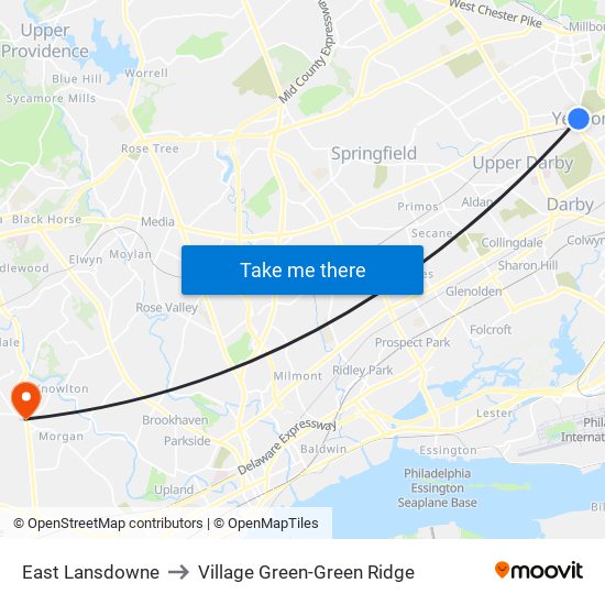 East Lansdowne to Village Green-Green Ridge map