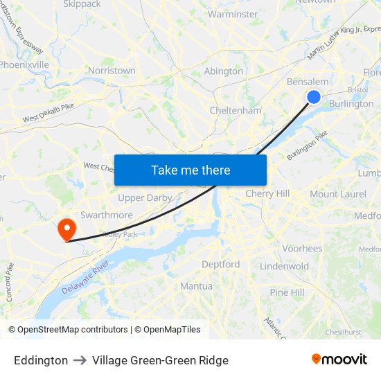 Eddington to Village Green-Green Ridge map