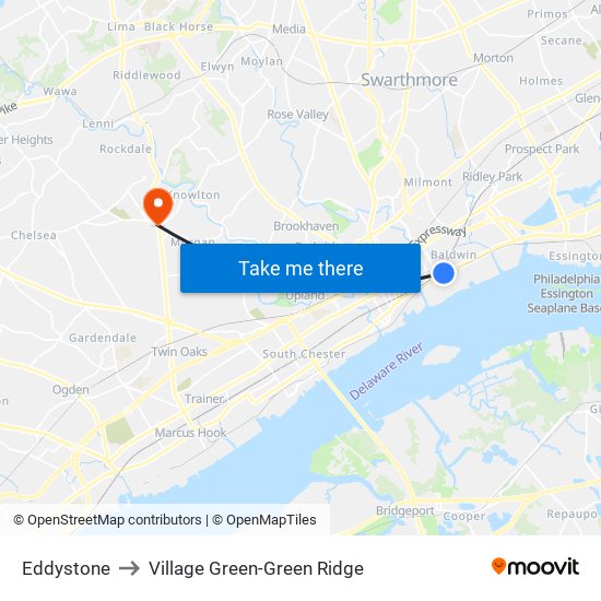Eddystone to Village Green-Green Ridge map