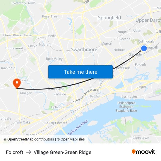 Folcroft to Village Green-Green Ridge map