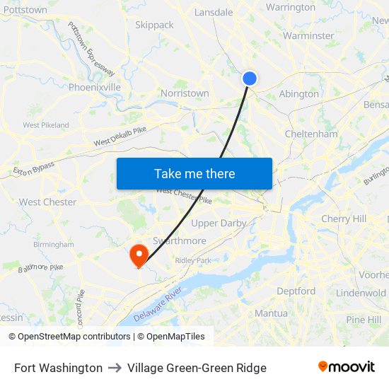 Fort Washington to Village Green-Green Ridge map