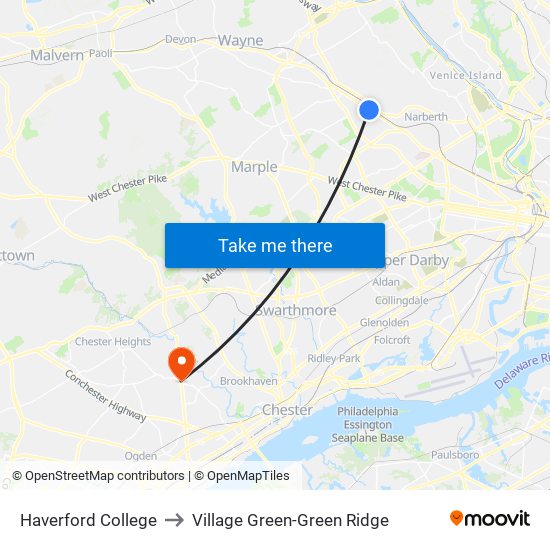 Haverford College to Village Green-Green Ridge map