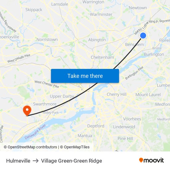 Hulmeville to Village Green-Green Ridge map