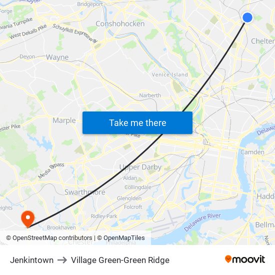 Jenkintown to Village Green-Green Ridge map