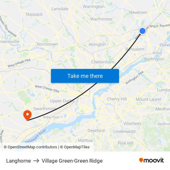 Langhorne to Village Green-Green Ridge map