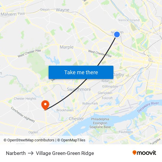 Narberth to Village Green-Green Ridge map