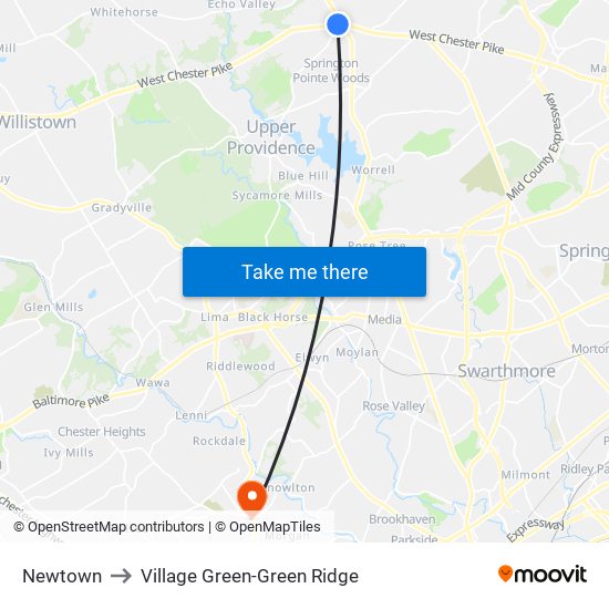 Newtown to Village Green-Green Ridge map
