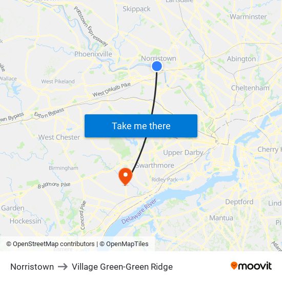 Norristown to Village Green-Green Ridge map