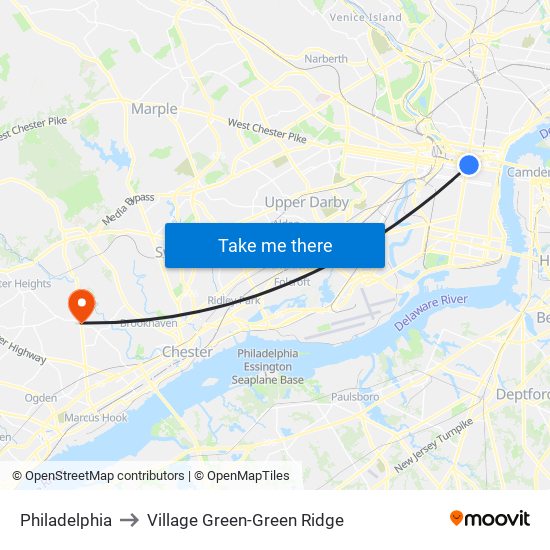 Philadelphia to Village Green-Green Ridge map