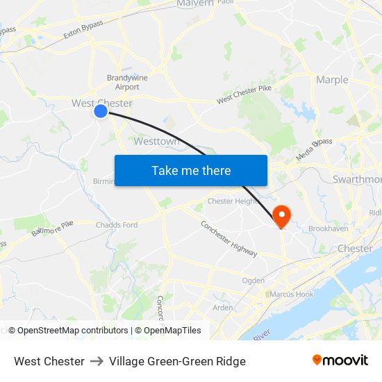 West Chester to Village Green-Green Ridge map