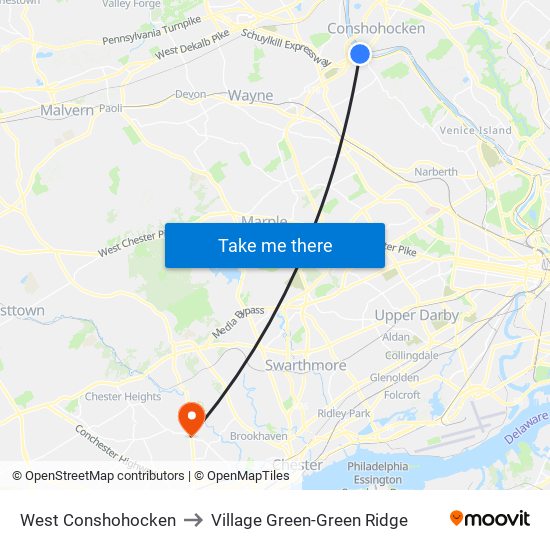 West Conshohocken to Village Green-Green Ridge map