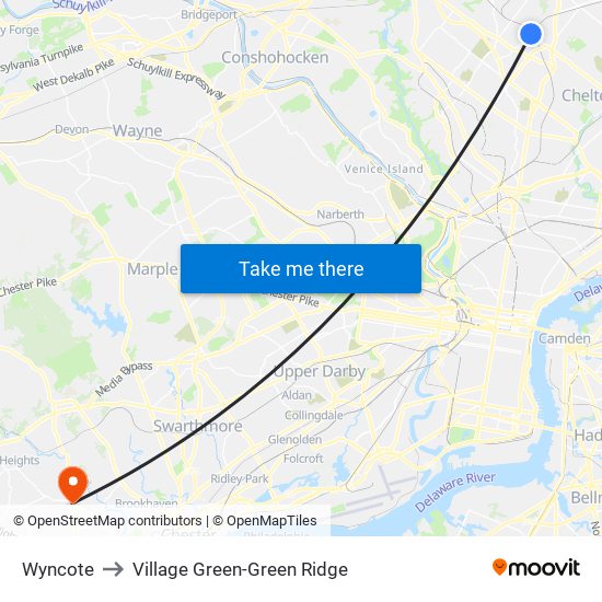 Wyncote to Village Green-Green Ridge map