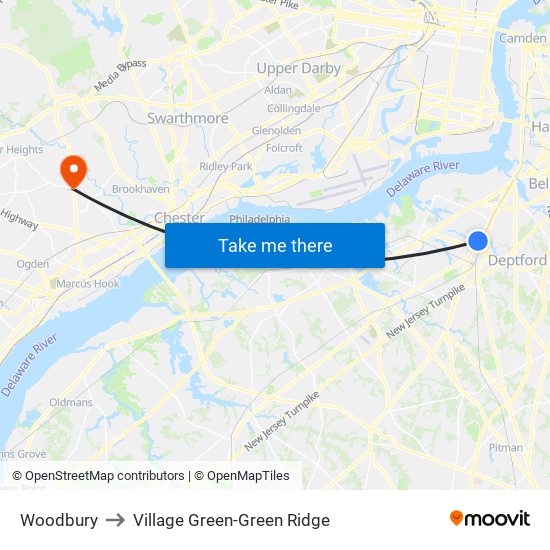 Woodbury to Village Green-Green Ridge map