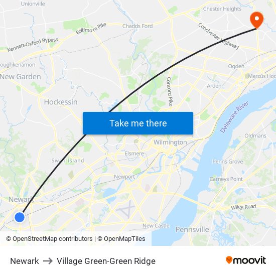 Newark to Village Green-Green Ridge map