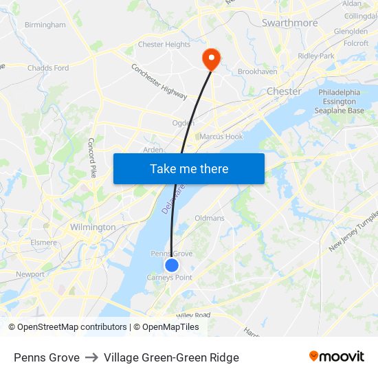 Penns Grove to Village Green-Green Ridge map