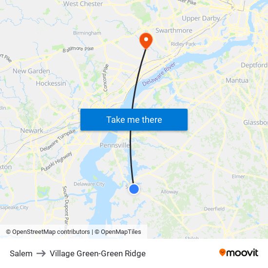 Salem to Village Green-Green Ridge map