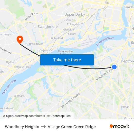 Woodbury Heights to Village Green-Green Ridge map