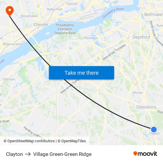 Clayton to Village Green-Green Ridge map