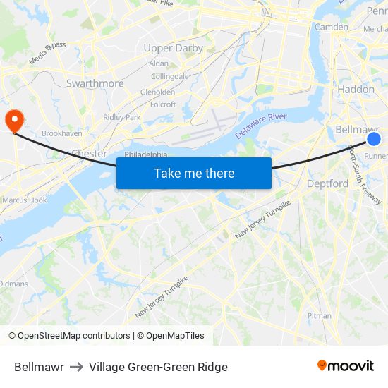 Bellmawr to Village Green-Green Ridge map