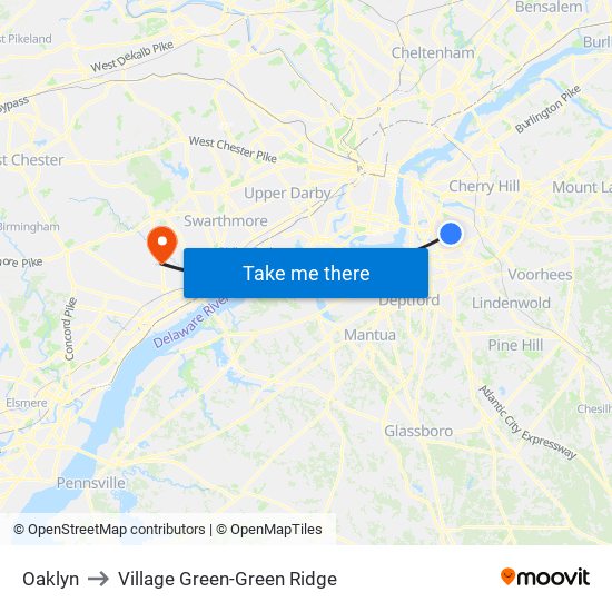 Oaklyn to Village Green-Green Ridge map