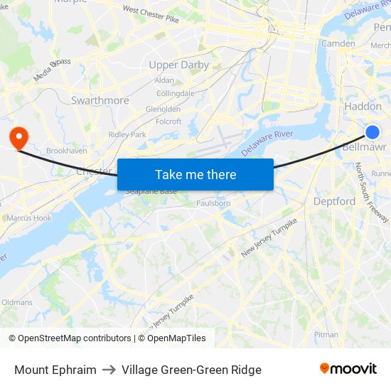 Mount Ephraim to Village Green-Green Ridge map