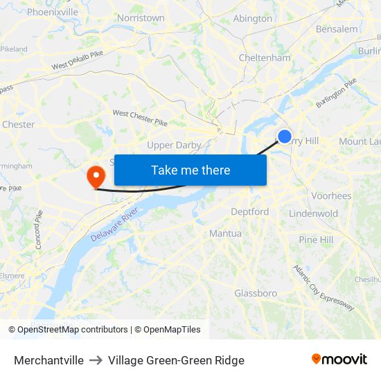 Merchantville to Village Green-Green Ridge map