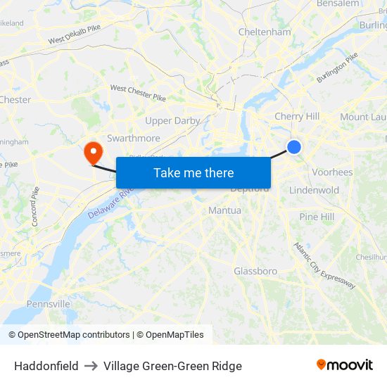 Haddonfield to Village Green-Green Ridge map
