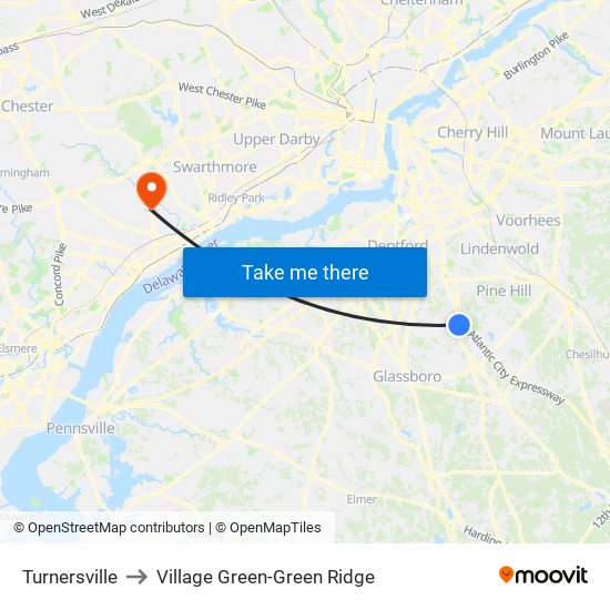 Turnersville to Village Green-Green Ridge map