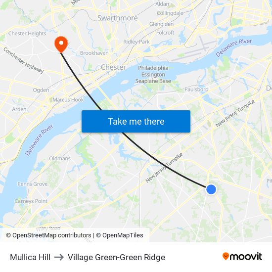 Mullica Hill to Village Green-Green Ridge map
