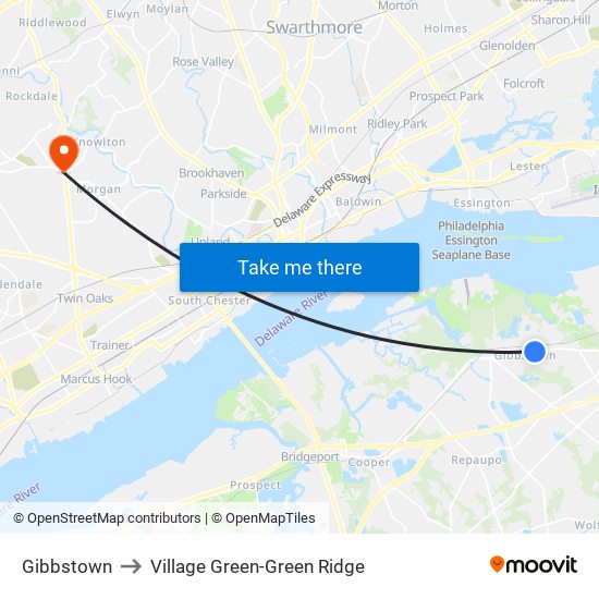 Gibbstown to Village Green-Green Ridge map