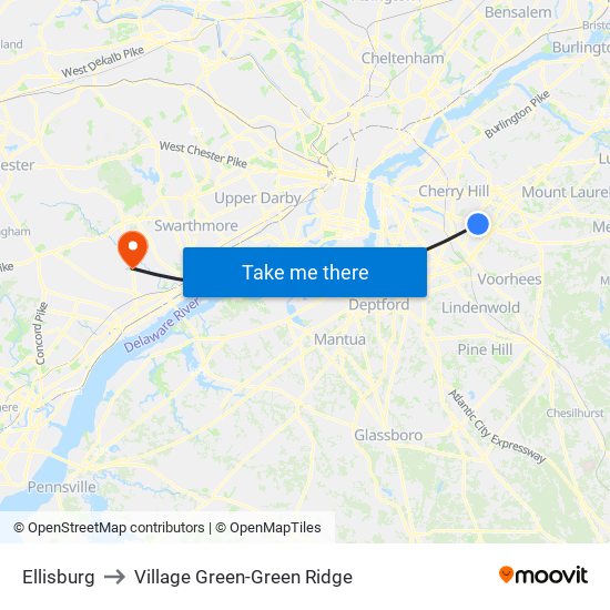 Ellisburg to Village Green-Green Ridge map
