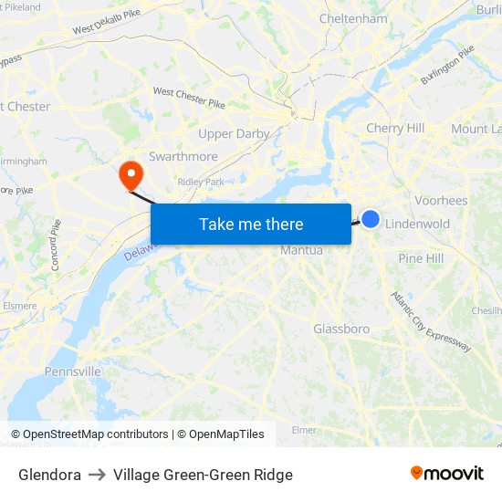 Glendora to Village Green-Green Ridge map