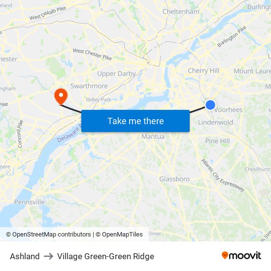 Ashland to Village Green-Green Ridge map